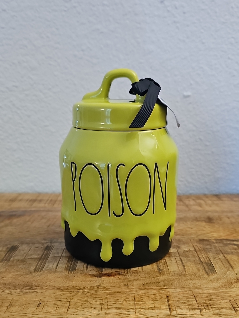NWT Rae Dunn Halloween POISON Green Slime Canister Black Drip Jar - RARE